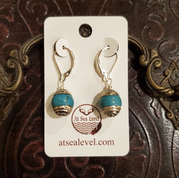 Turquoise Sterling Leverback Earrings - Picture 2 of 4
